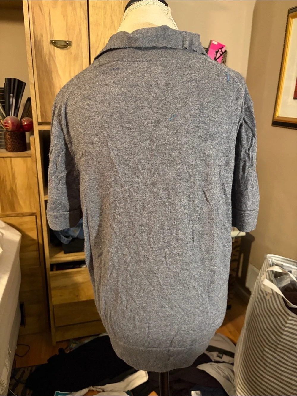 Banana Republic Men's Heather Gray Short Sleeve Cashmere/Silk Shirt - Large